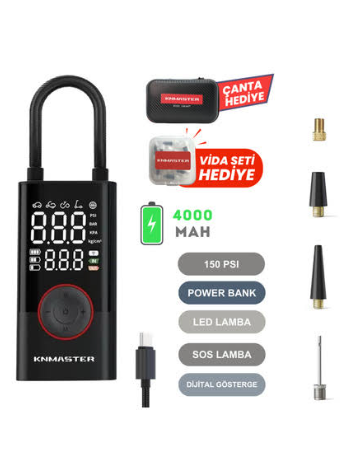 Knmaster LP200 PRO – 150 PSI Dijital Göstergeli Şarjlı Hava Pompası