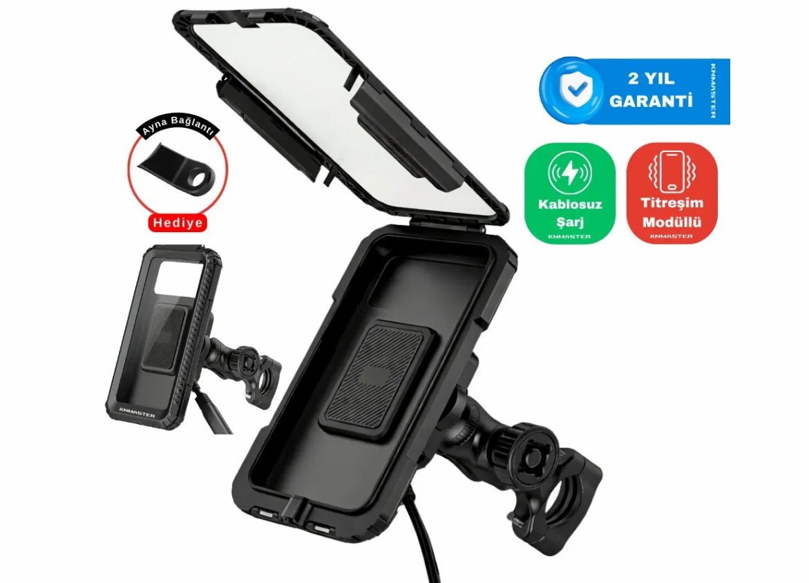 KNMASTER TT-950WUC Kablosuz Şarjlı Tüm Motosikletlere Uyumlu Kapalı Telefon Tutucu